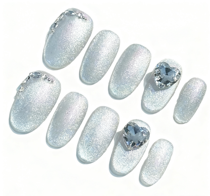 Blue Aurora Short Oval Press-on Nails | Wearing Armor Nail | Gel Nail Strips