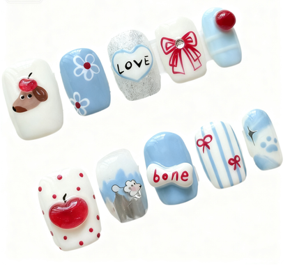 Adorable Puppy and Apple Press-on Nails | Wearing Armor Nail | Gel Nail Strips