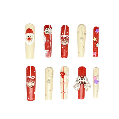 Christmas Press-on Nails with Bells Snowflakes, and Stars Design | Wearing Armor Nail | Gel Nail Strips