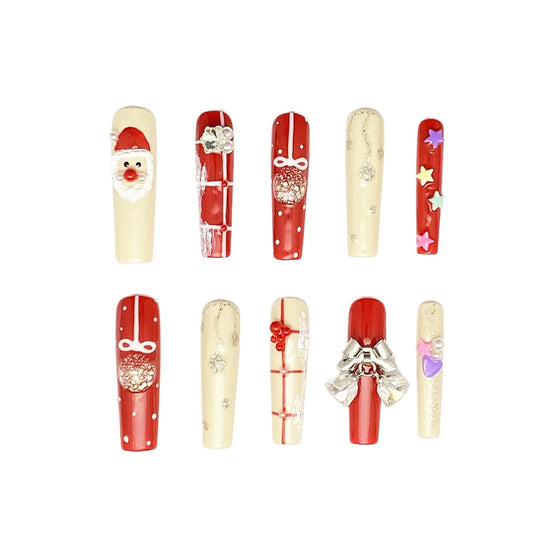 Christmas Press-on Nails with Bells Snowflakes, and Stars Design | Wearing Armor Nail | Gel Nail Strips