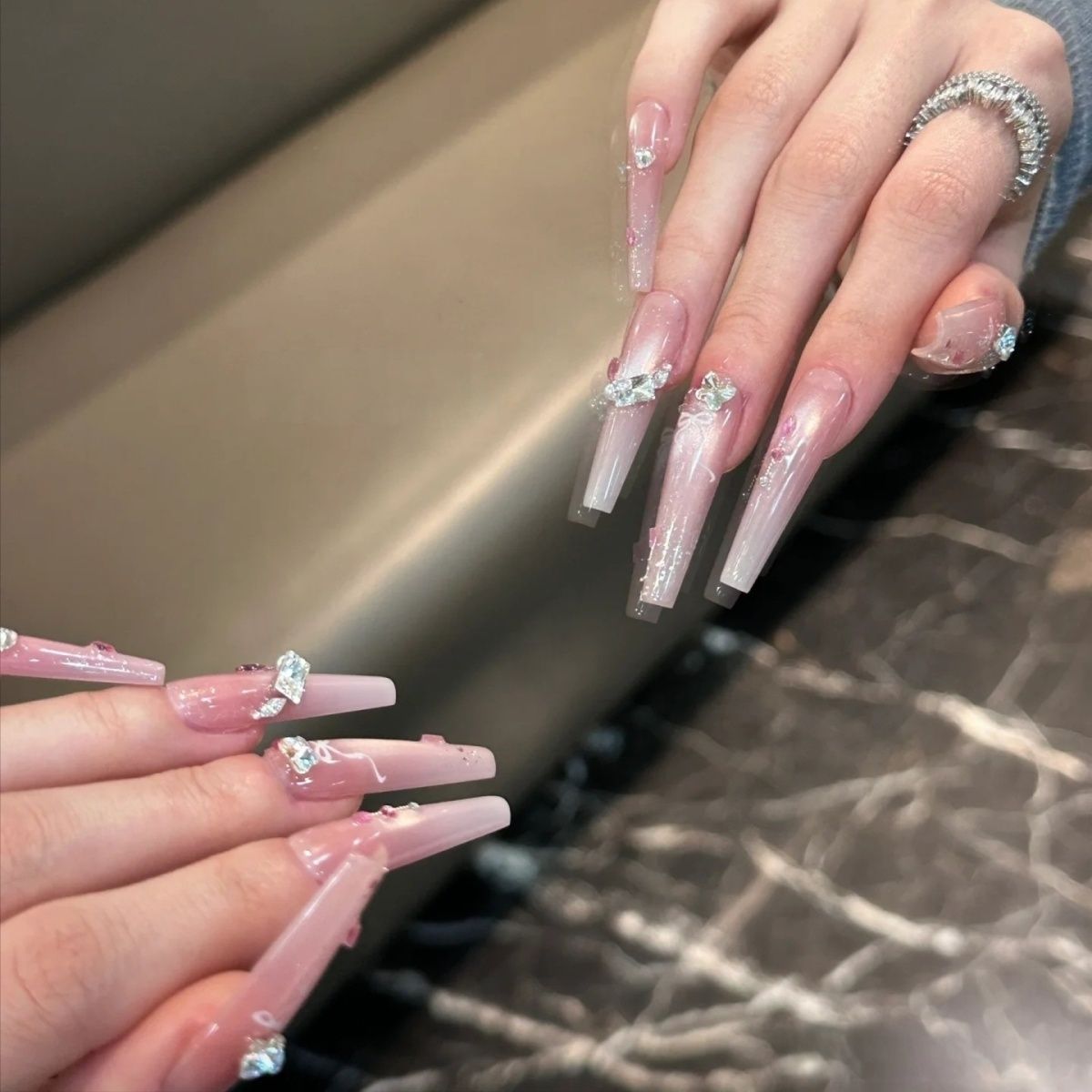 High-Shine Diamond Long Stiletto Wearing Armor Nail | Gel Nail Strips