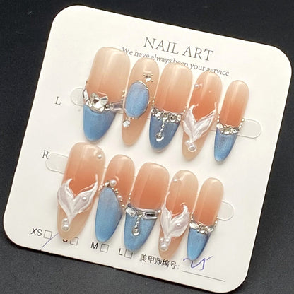 Cat's Eye Stick Nails with Dazzling Diamonds & Butterfly Motifs | Gel Nail Strips