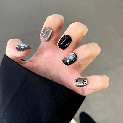 Popular Minimalist Solid Color Black Gray Cat Eye Glitter Starry Sky Wearing Armor Nail | Gel Nail Strips