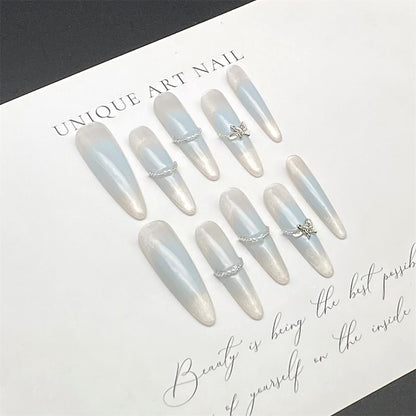 New Stiletto Press-on Nails with Cat's Eye and Butterfly Design, Versatile, Fresh and Sophisticated Brightening Nail Stickers | Wearing Armor Nail | Gel Nail Strips