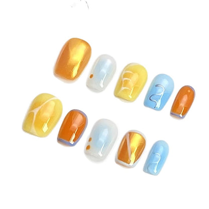 New Year Cat's Eye Press-on Nails with Firecracker Design | Wearing Armor Nail | Gel Nail Strips