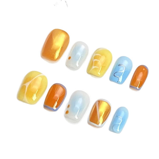 New Year Cat's Eye Press-on Nails with Firecracker Design | Wearing Armor Nail | Gel Nail Strips