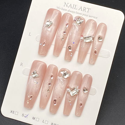 High-Shine Diamond Long Stiletto Wearing Armor Nail | Gel Nail Strips