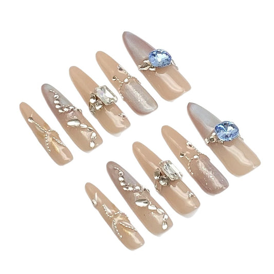 Long Stiletto Cat-Eye Press-On Nails with Diamonds | Wearing Armor Nail | Gel Nail Strips