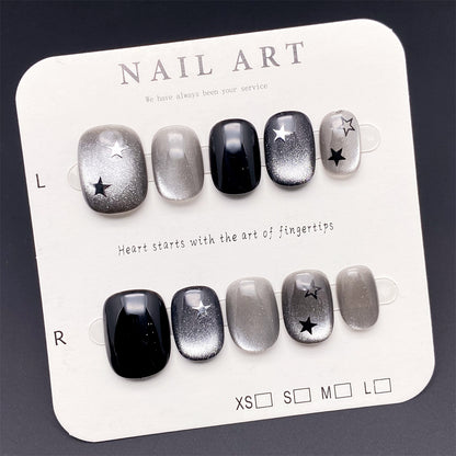 Popular Minimalist Solid Color Black Gray Cat Eye Glitter Starry Sky Wearing Armor Nail | Gel Nail Strips