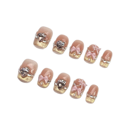 Square Cat's Eye Press-on Nails with Diamonds | Wearing Armor Nail | Gel Nail Strips