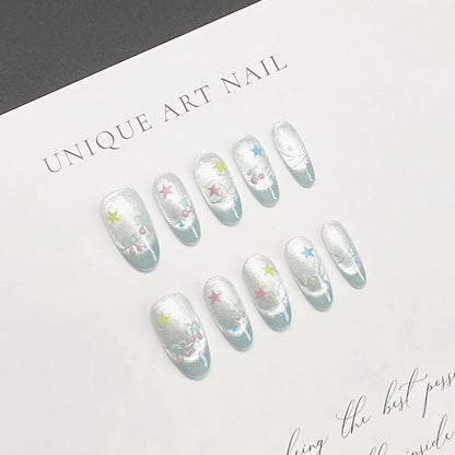 Five-Point Star French Cat's Eye Design | Wearing Armor Nail | Gel Nail Strips