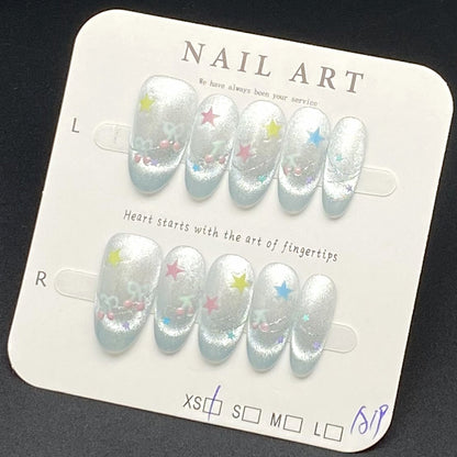Five-Point Star French Cat's Eye Design | Wearing Armor Nail | Gel Nail Strips