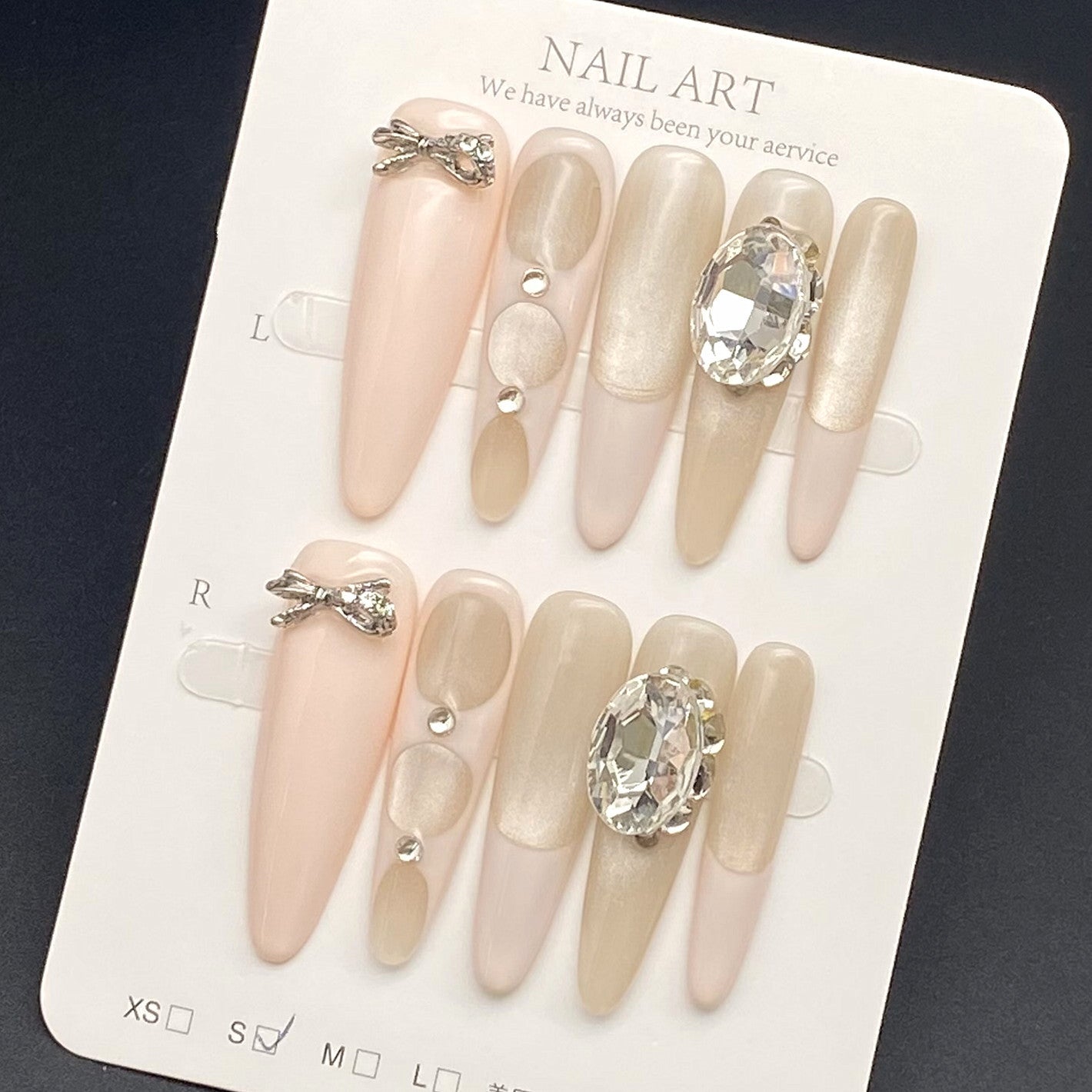 Sophisticated French Cat's Eye Press-on Nails with Diamonds | Wearing Armor Nail | Gel Nail Strips