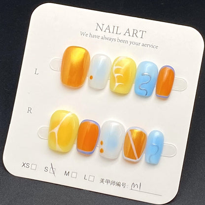 New Year Cat's Eye Press-on Nails with Firecracker Design | Wearing Armor Nail | Gel Nail Strips