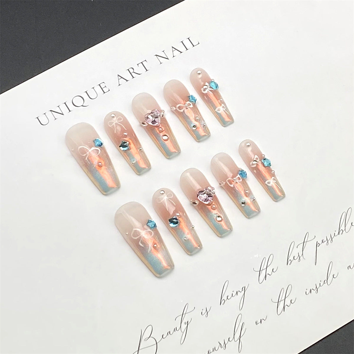 Dreamy Butterfly Bow with Diamonds and Pearls Press-on Nails | Wearing Armor Nail | Gel Nail Strips