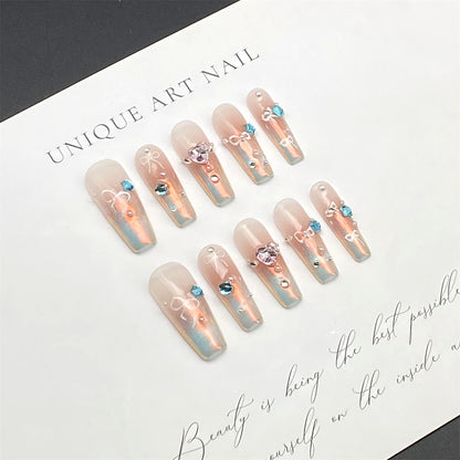 Dreamy Butterfly Bow with Diamonds and Pearls Press-on Nails | Wearing Armor Nail | Gel Nail Strips