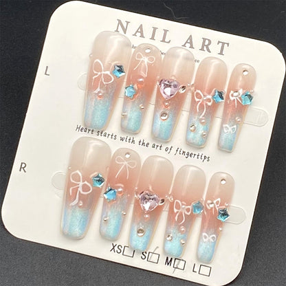 Dreamy Butterfly Bow with Diamonds and Pearls Press-on Nails | Wearing Armor Nail | Gel Nail Strips