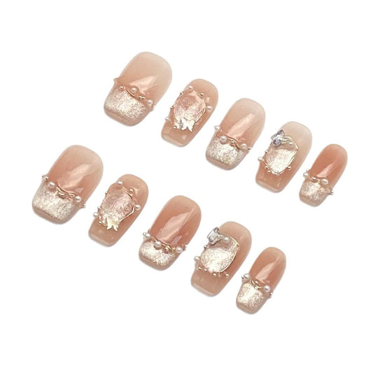 Pink Mirror French Short Press-on Nails | Wearing Armor Nail | Gel Nail Strips