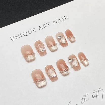 Pink Mirror French Short Press-on Nails | Wearing Armor Nail | Gel Nail Strips