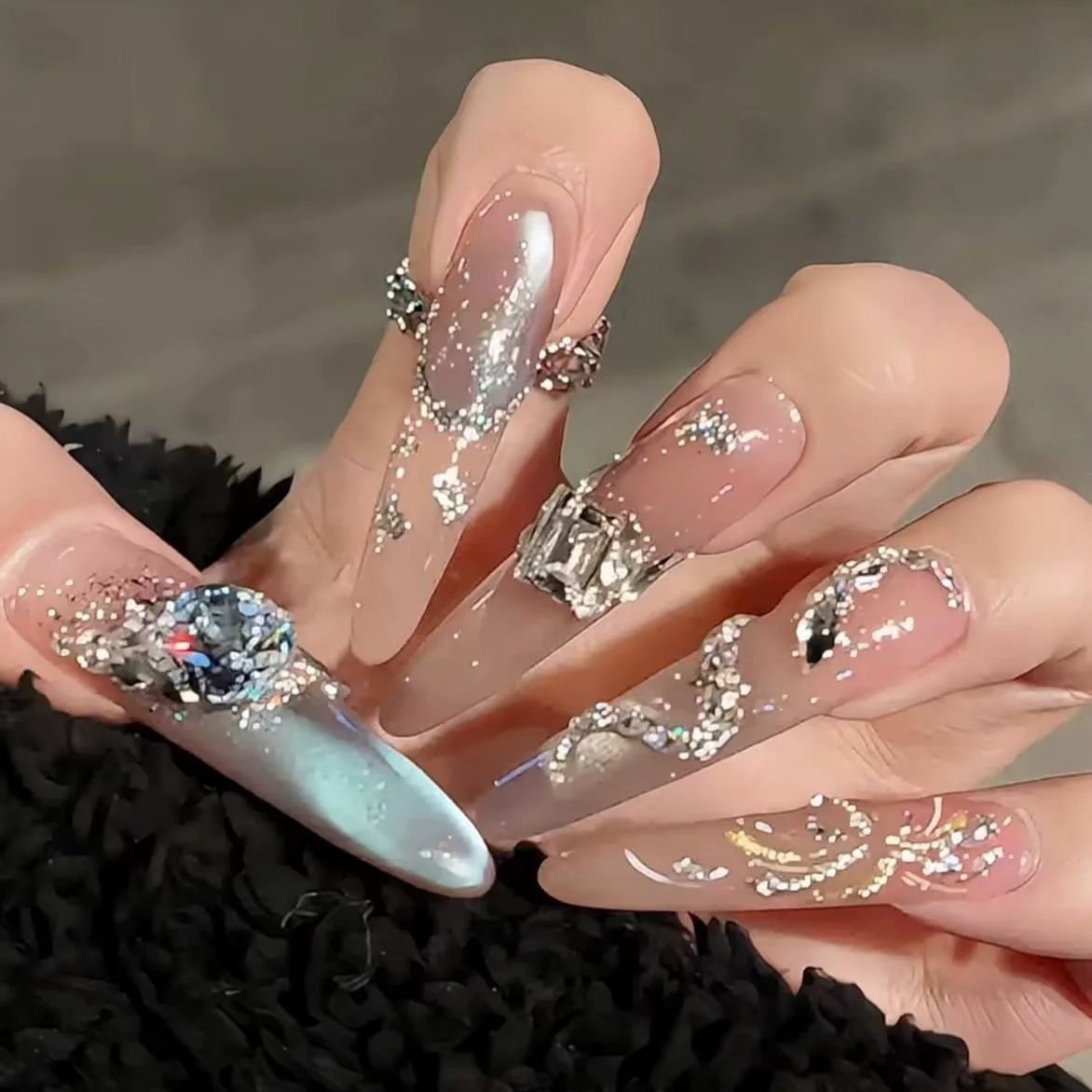 Long Stiletto Cat-Eye Press-On Nails with Diamonds | Wearing Armor Nail | Gel Nail Strips