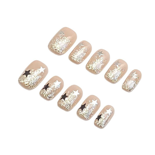 Short Press-on Nails with Black & White Star | Wearing Armor Nail | Gel Nail Strips