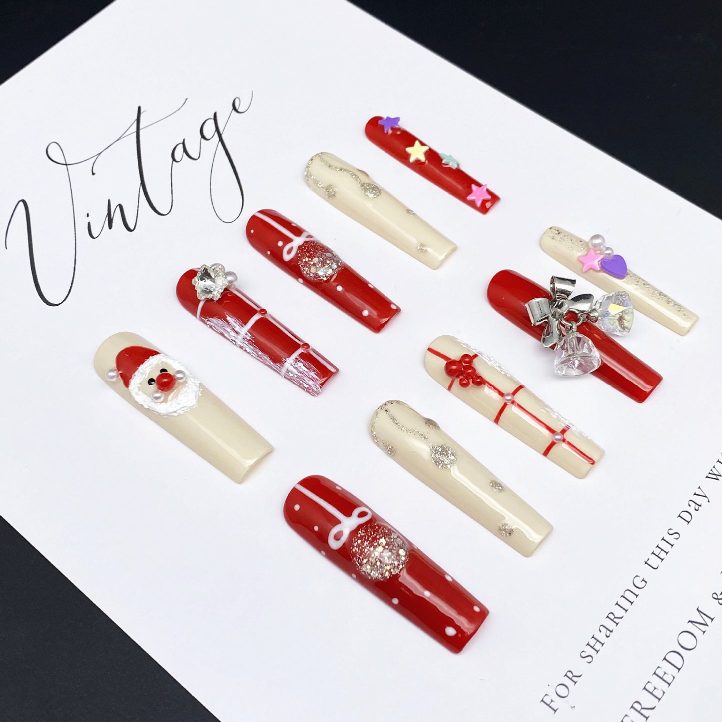 Christmas Press-on Nails with Bells Snowflakes, and Stars Design | Wearing Armor Nail | Gel Nail Strips