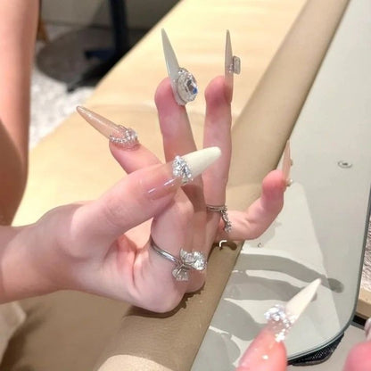 3D Apricot-colored Long Nail with Diamonds | Jelly Gel Nail