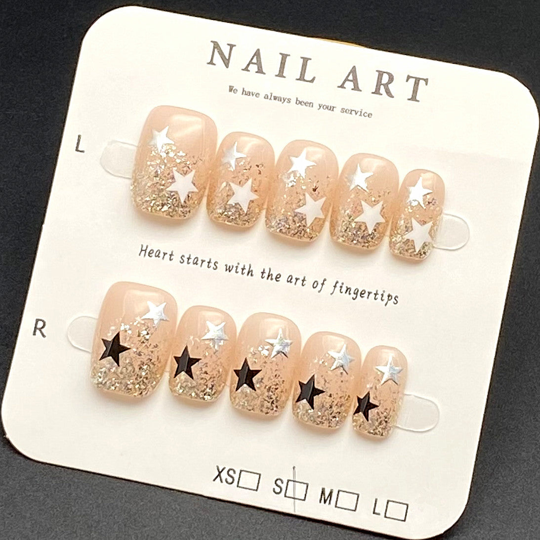 Short Press-on Nails with Black & White Star | Wearing Armor Nail | Gel Nail Strips
