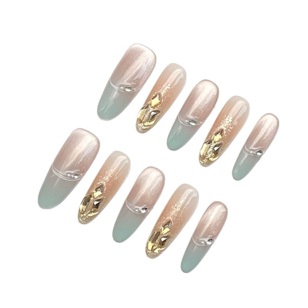 Long Stiletto Glitter Diamond Cat-Eye Nails | Wearing Armor Nail | Gel Nail Strips