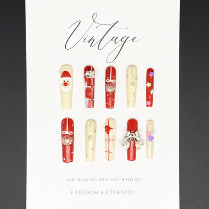 Christmas Press-on Nails with Bells Snowflakes, and Stars Design | Wearing Armor Nail | Gel Nail Strips