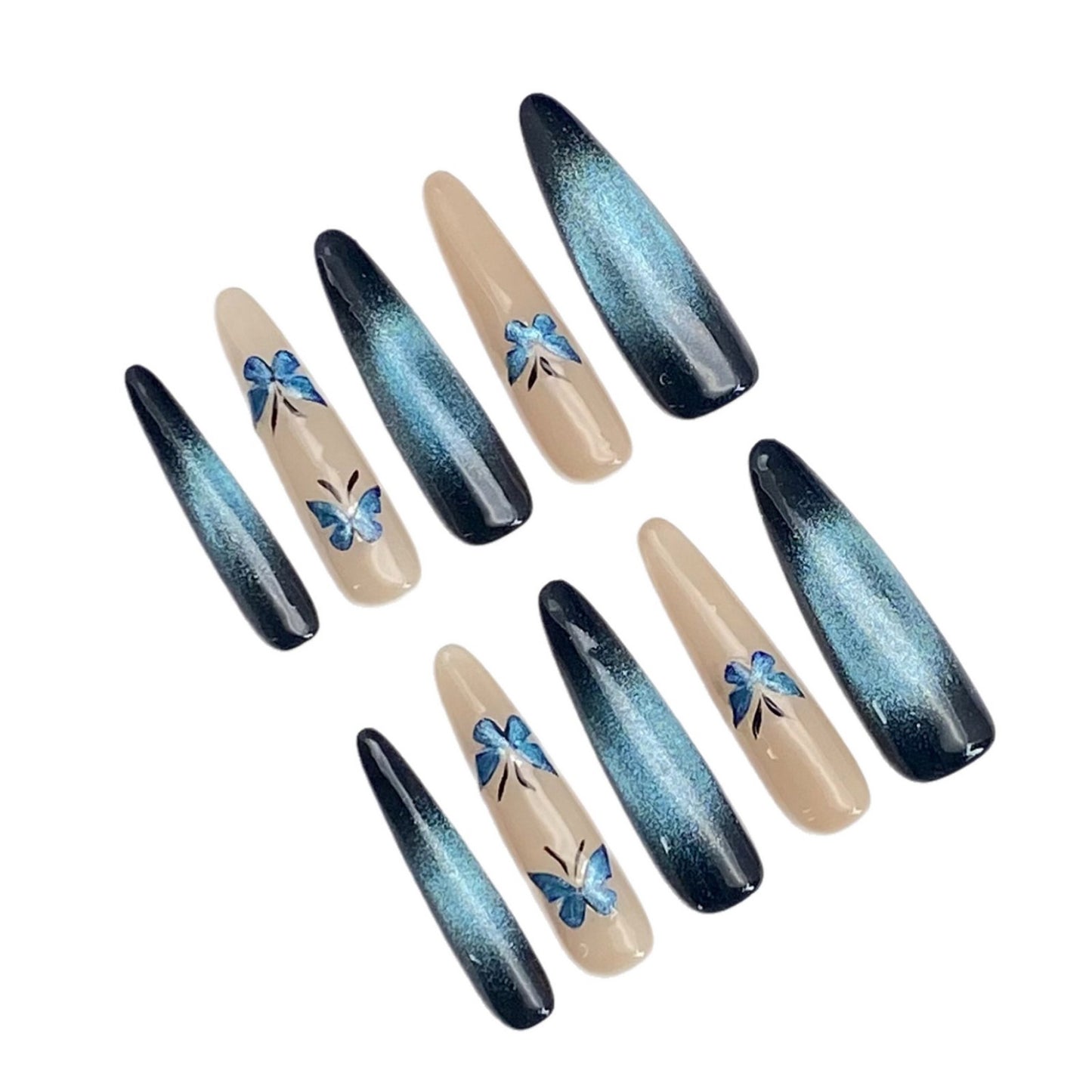 Aurora Glam in Blue-Black with Butterfly Cat's Eye | Wearing Armor Nail | Gel Nail Strips