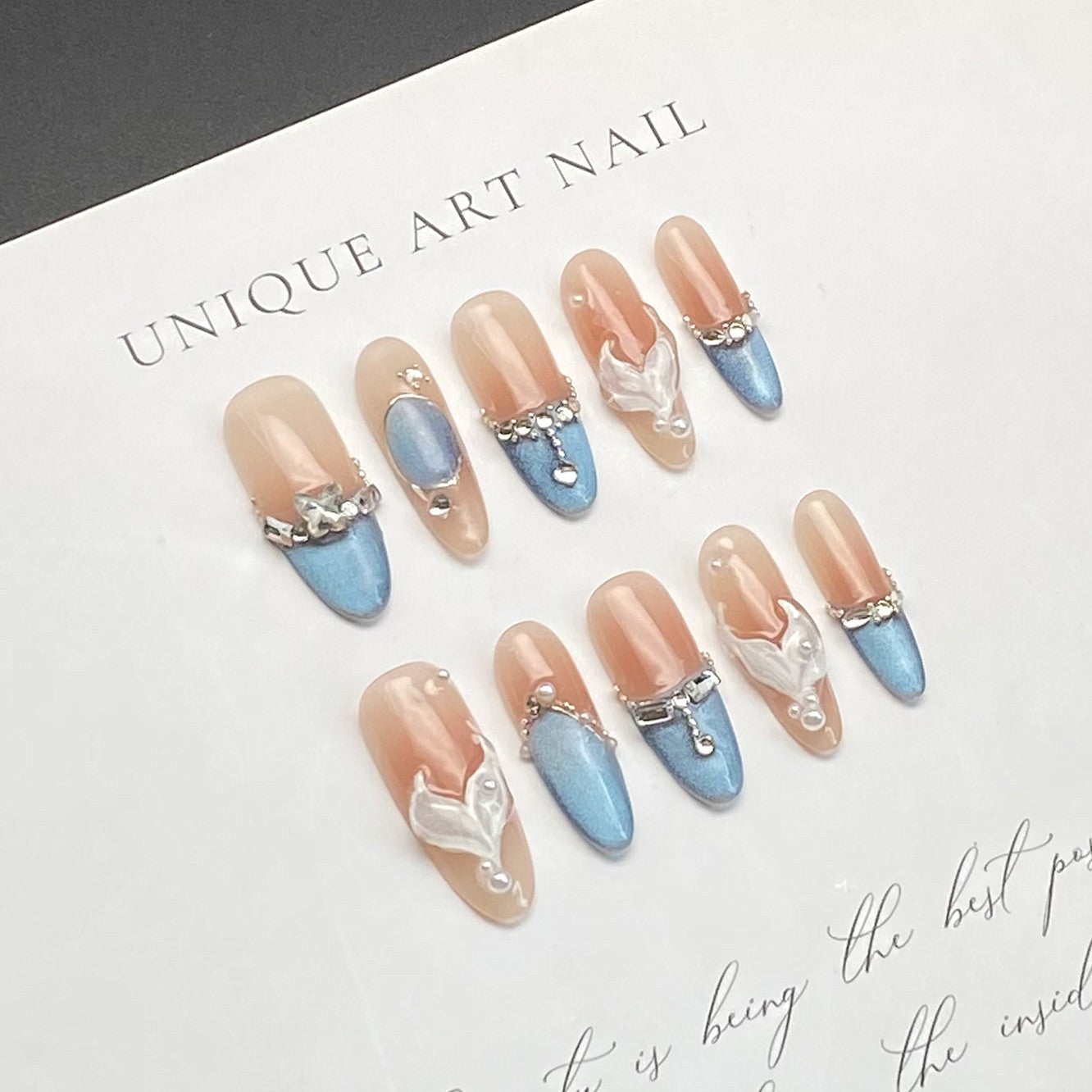 Cat's Eye Stick Nails with Dazzling Diamonds & Butterfly Motifs | Gel Nail Strips