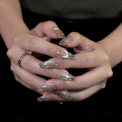 Luxury Cat-Eye French Design with Diamond | Wearing Armor Nail | Gel Nail Strips