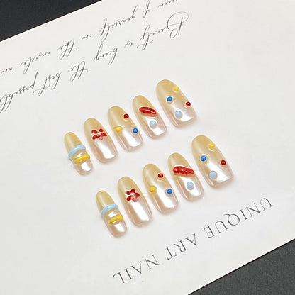 Colorful Polka Dot Fluorescent Glow Cute Press-on Nails | Wearing Armor Nail | Gel Nail Strips