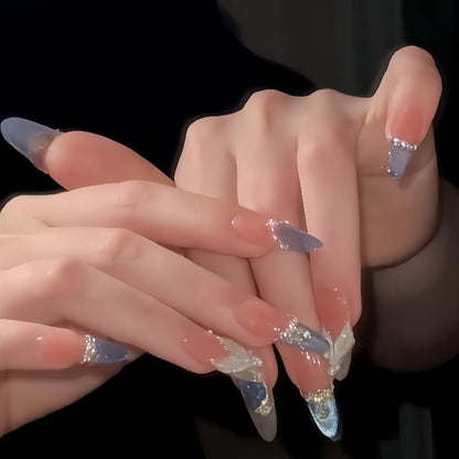 Cat's Eye Stick Nails with Dazzling Diamonds & Butterfly Motifs | Gel Nail Strips