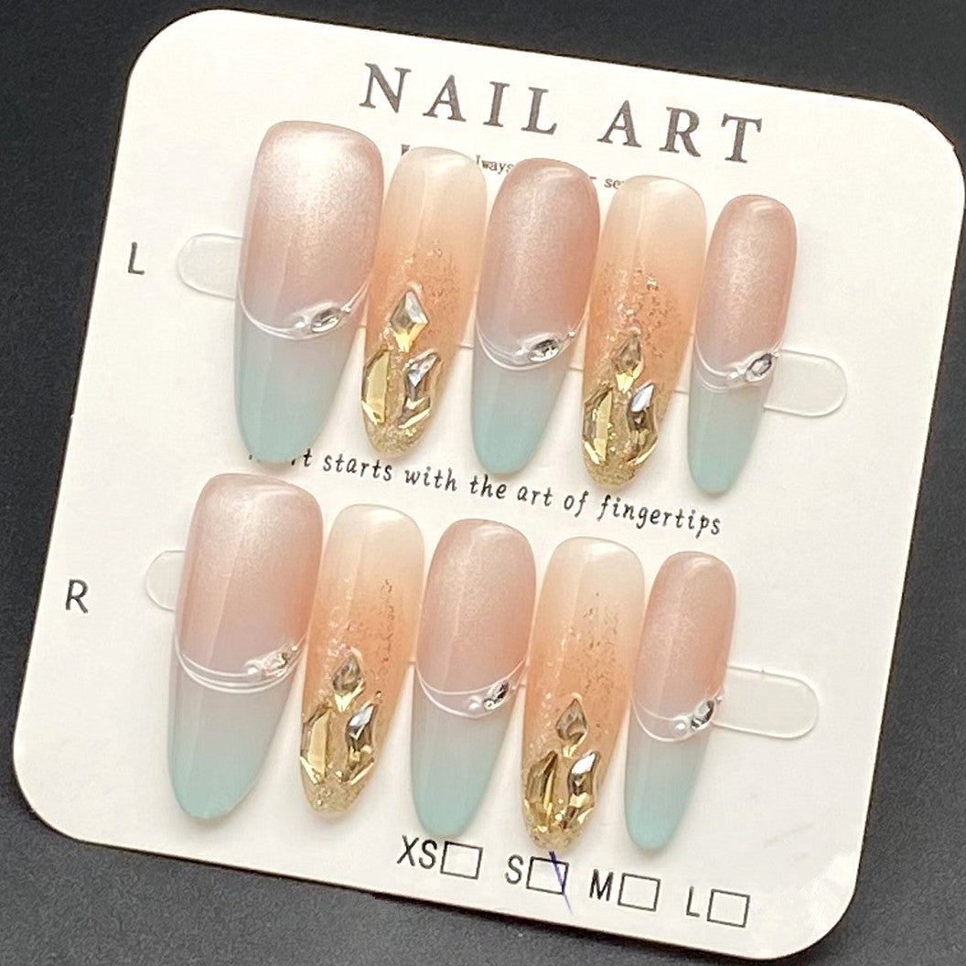 Long Stiletto Glitter Diamond Cat-Eye Nails | Wearing Armor Nail | Gel Nail Strips