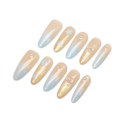 French Press-on Nails with Stars and Glitter | Wearing Armor Nail | Gel Nail Strips