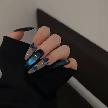 Aurora Glam in Blue-Black with Butterfly Cat's Eye | Wearing Armor Nail | Gel Nail Strips