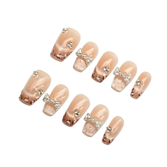 French Cat Eye Dazzling Glitter Bows Wearing Armor Nail | Gel Nail Strips