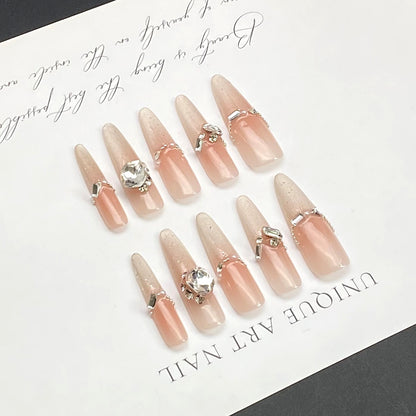 French Cat Eye Press-on Nails with Diamond | Wearing Armor Nail | Gel Nail Strips