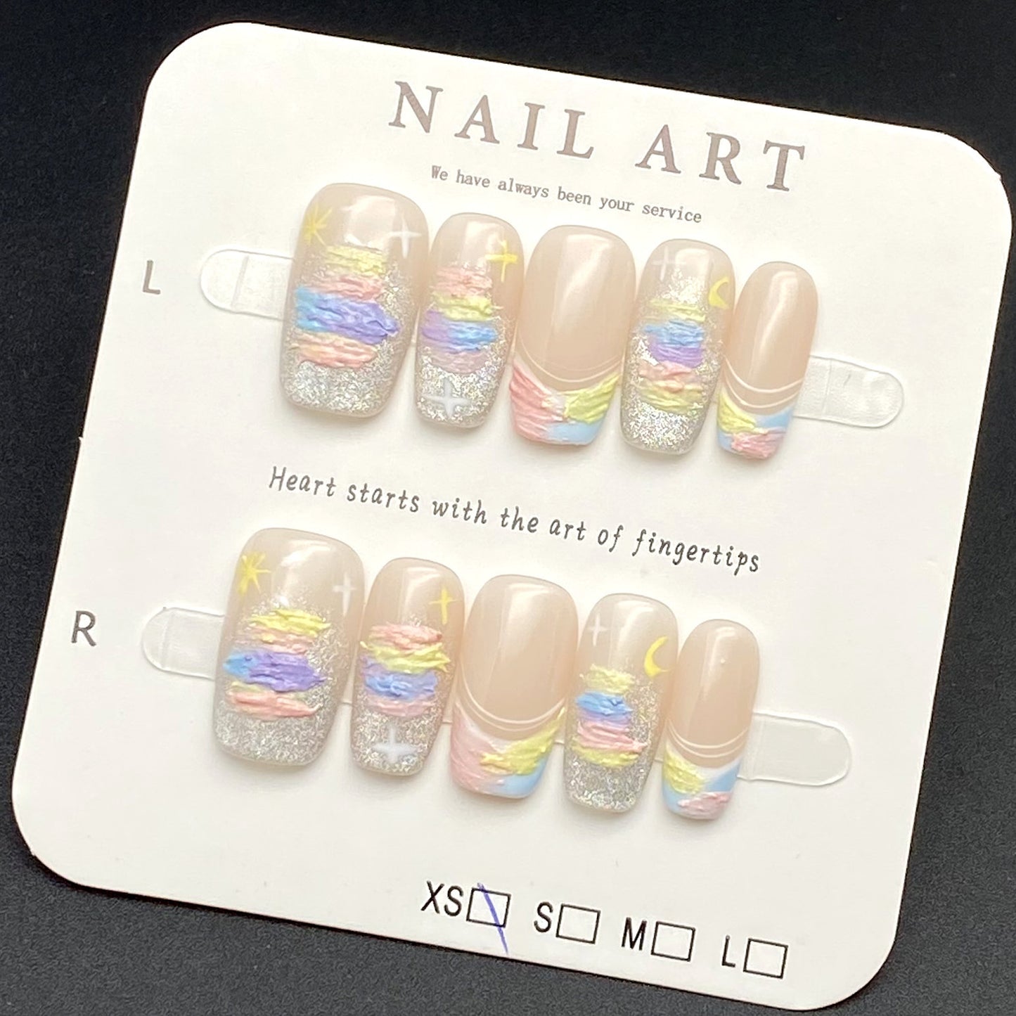 Minimalist Hand-Painted Plaster Gel Rainbow Press-on Nails | Wearing Armor Nail | Gel Nail Strips
