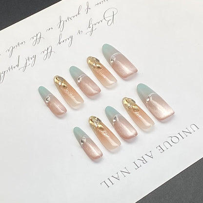 Long Stiletto Glitter Diamond Cat-Eye Nails | Wearing Armor Nail | Gel Nail Strips