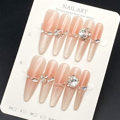 French Cat Eye Press-on Nails with Diamond | Wearing Armor Nail | Gel Nail Strips