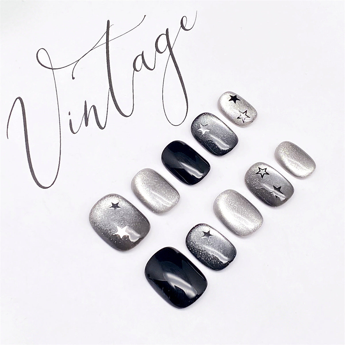 Popular Minimalist Solid Color Black Gray Cat Eye Glitter Starry Sky Wearing Armor Nail | Gel Nail Strips