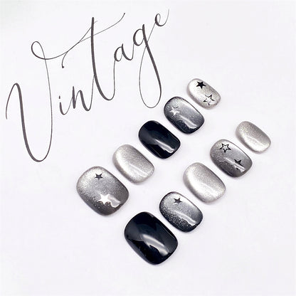 Popular Minimalist Solid Color Black Gray Cat Eye Glitter Starry Sky Wearing Armor Nail | Gel Nail Strips