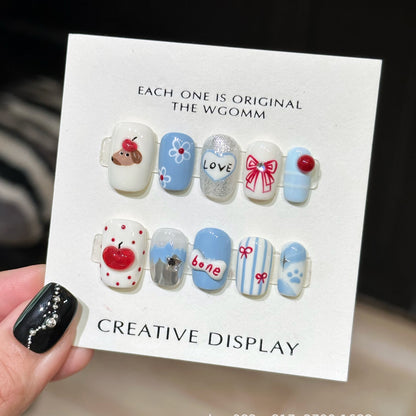 Adorable Puppy and Apple Press-on Nails | Wearing Armor Nail | Gel Nail Strips