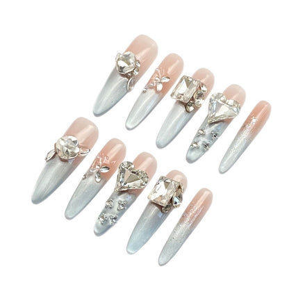 Cat's Eye Press-on Nails with Heart-shaped Diamonds | Wearing Armor Nail | Gel Nail Strips