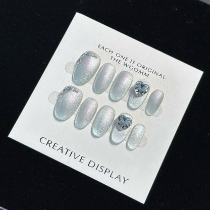 Blue Aurora Short Oval Press-on Nails | Wearing Armor Nail | Gel Nail Strips