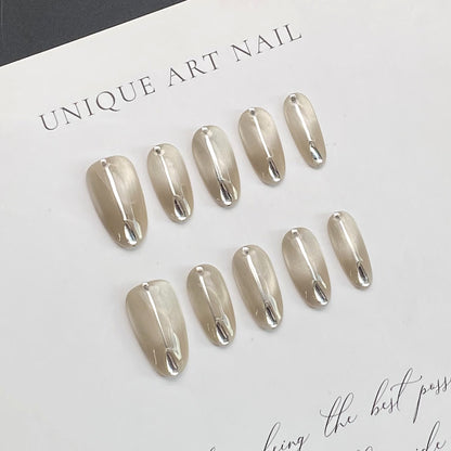 Luxury Cat-Eye French Design with Diamond | Wearing Armor Nail | Gel Nail Strips