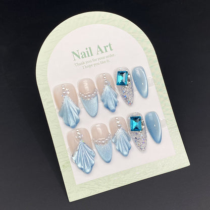 Popular Minimalist Design Press-on Nails with Sparkling Diamonds and Cat's Eye Effect | Wearing Armor Nail | Gel Nail Strips